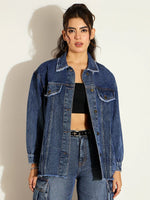 Women Blue Blast Denim Shacket-SFSHRT20532