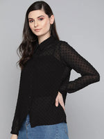 Black Dobby Sheer Boxy Shirt