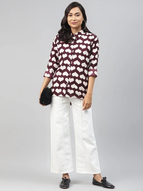 Maroon Heart Print Shirt