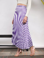 Women Purple & White Satin Striped Accordion Pleated Maxi Skirt