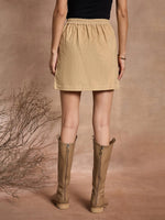 Women Beige Corduroy Front Button Mini Skirt-SFSKRT30474