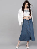 Blue Denim Longline Buttoned Skirt