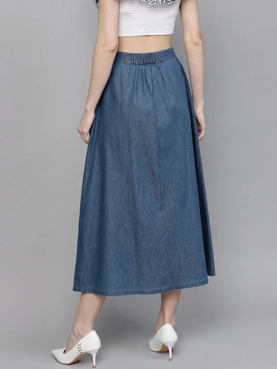 Blue Denim Longline Buttoned Skirt