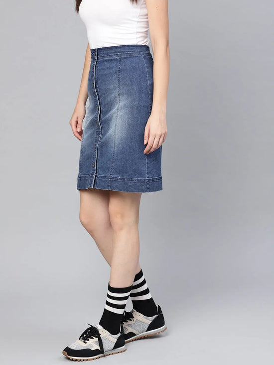 Denim Blue Washed Short Skirt