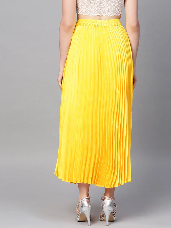 Yellow Satin Pleated Maxi Skirt