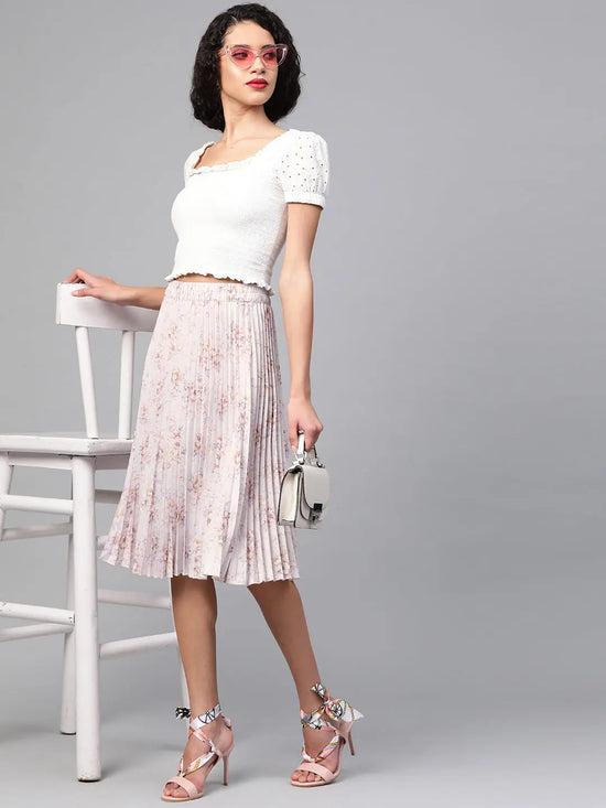 Lavender Floral Short Pleated Skirt