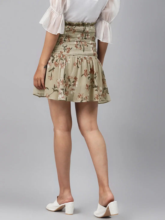 Olive Floral Smocking Mini Skirt