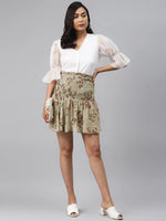 Olive Floral Smocking Mini Skirt