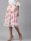 White Floral Gathered Skirt