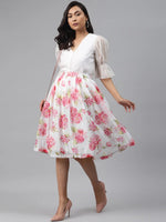 White Floral Gathered Skirt