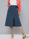 Navy Front Slit A-Line Skirt