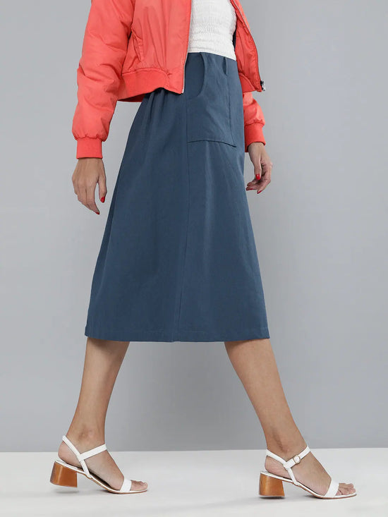 Navy Front Slit A-Line Skirt