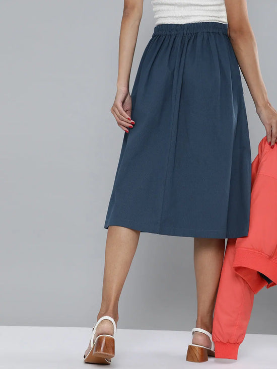 Navy Front Slit A-Line Skirt