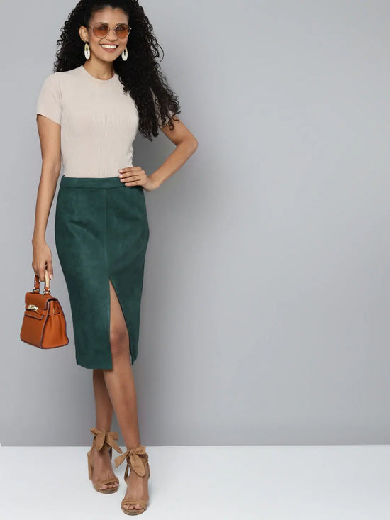 Emerald Green Suede Pencil Skirt