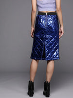 Women Royal Blue Mettalic Pencil Skirt-SFSKRT3346-XS