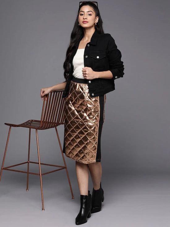 Women Copper Mettalic Pencil Skirt