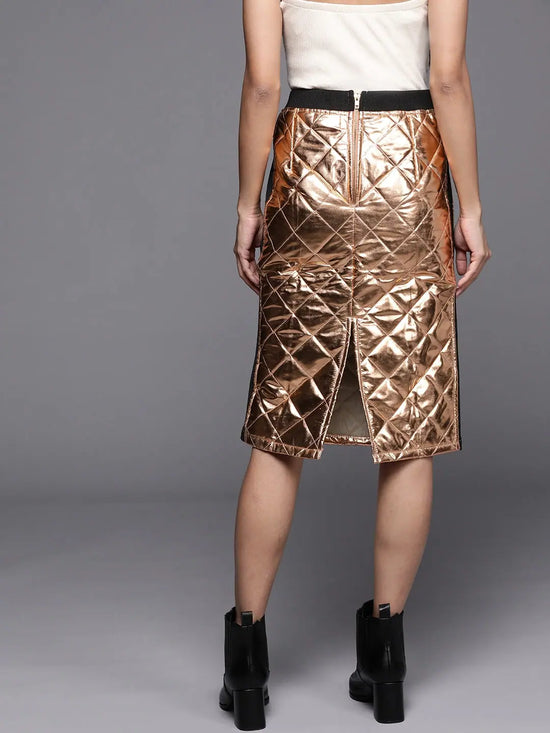 Women Copper Mettalic Pencil Skirt