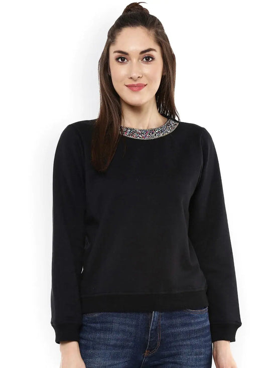 Blingy Neck Black Sweatshirt