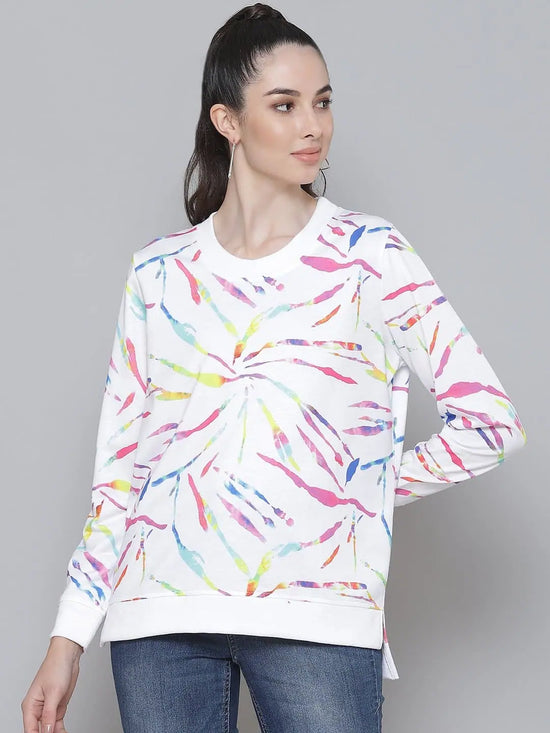 White Terry Multicolor Strokes Print Sweatshirt