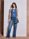 Women Blue Denim Halter Neck Top-SFTOP42108