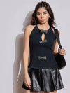 Women Black Denim Halter Neck Top-SFTOP42109