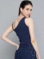 Navy One Shoulder Strappy Top