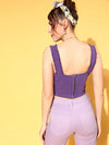 Women Purple Frayed Straps Bustier Crop Top