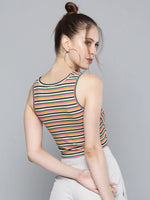 Multicolor Stripes Front Knot Crop Top