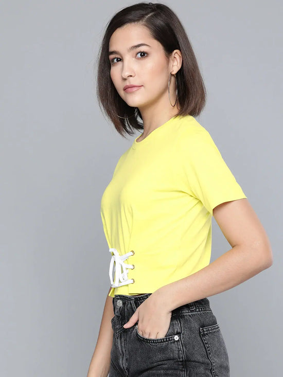 Yellow Criss Cross Detail Crop Top