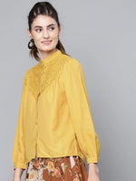 Mustard Lace Yoke Regular Top