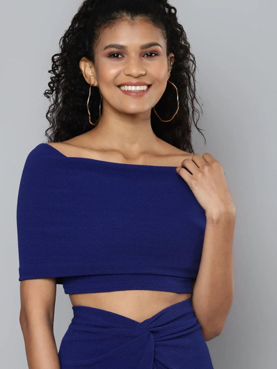 Royal Blue Bardot Layer Crop Top