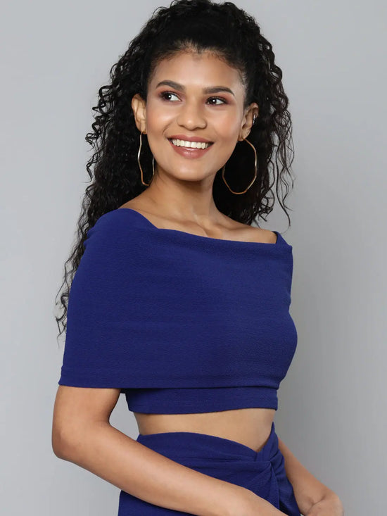 Royal Blue Bardot Layer Crop Top