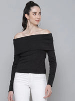 Black Rib Bardot Top