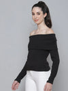 Black Rib Bardot Top