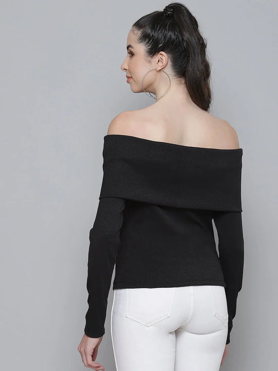 Black Rib Bardot Top