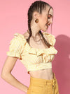 Women Yellow Gingham Check Layered Crop Top