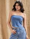 Women Blue Washed Front Stud Work Tube Top-SFTOPS42054