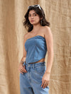 Women Blue Washed Front Stud Work Tube Top-SFTOPS42054