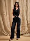 Women Black Denim Studded Waistcoat Top-SFTOPS42057