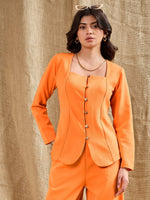 Women Orange Square Neck Front Open Top-SFTOPS42060