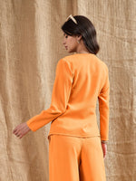 Women Orange Square Neck Front Open Top-SFTOPS42060