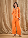 Women Orange Square Neck Front Open Top With Pants-SFTOPS42060_SFPANT50874