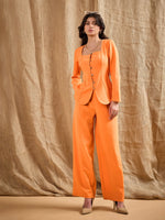 Women Orange Square Neck Front Open Top With Pants-SFTOPS42060_SFPANT50874