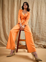 Women Orange Square Neck Front Open Top With Pants-SFTOPS42060_SFPANT50874