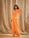 Women Orange Square Neck Front Open Top With Pants-SFTOPS42060_SFPANT50874