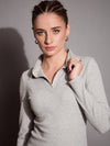 Women Grey Melange Rib Polo Neck Top-SFTOPS42070