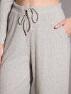 Women Grey Melange Rib Polo Neck Top With Drawstring Pants-SFTOPS42070_SFPANT50885