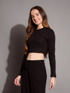 Women Black Rib Full Sleeve Crop Top-SFTOPS42071