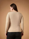 Women Beige Rib Full Sleeves Top-SFTOPS42084