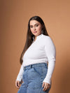 Women White Rib Front Zipper High Neck Top-SFTOPS42087